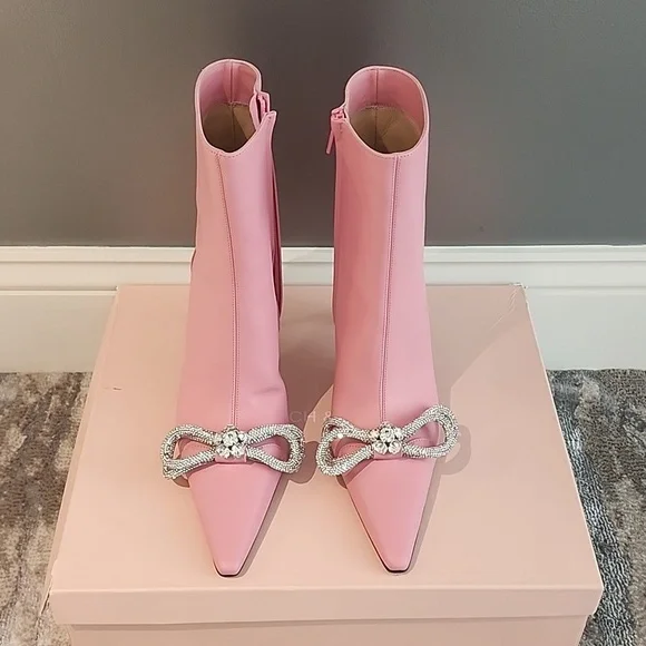 MACH & MACH Crystal Embellished Double Bow Bootie size 38 - Picture 2 of 7